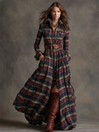 Herbst Maxikleid Damen mit Karomuster