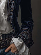 Samtjacke Damen mit Blumenstickerei