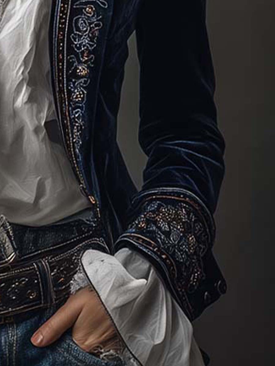 Samtjacke Damen mit Blumenstickerei