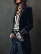 Samtjacke Damen mit Blumenstickerei