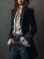 Samtjacke Damen mit Blumenstickerei