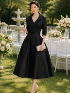 Glänzendes Satin Midikleid Damen mit Wasserfallkragen