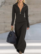 Herbst Maxikleid Damen mit Frontreißverschluss