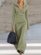 Herbst Maxikleid Damen mit Frontreißverschluss