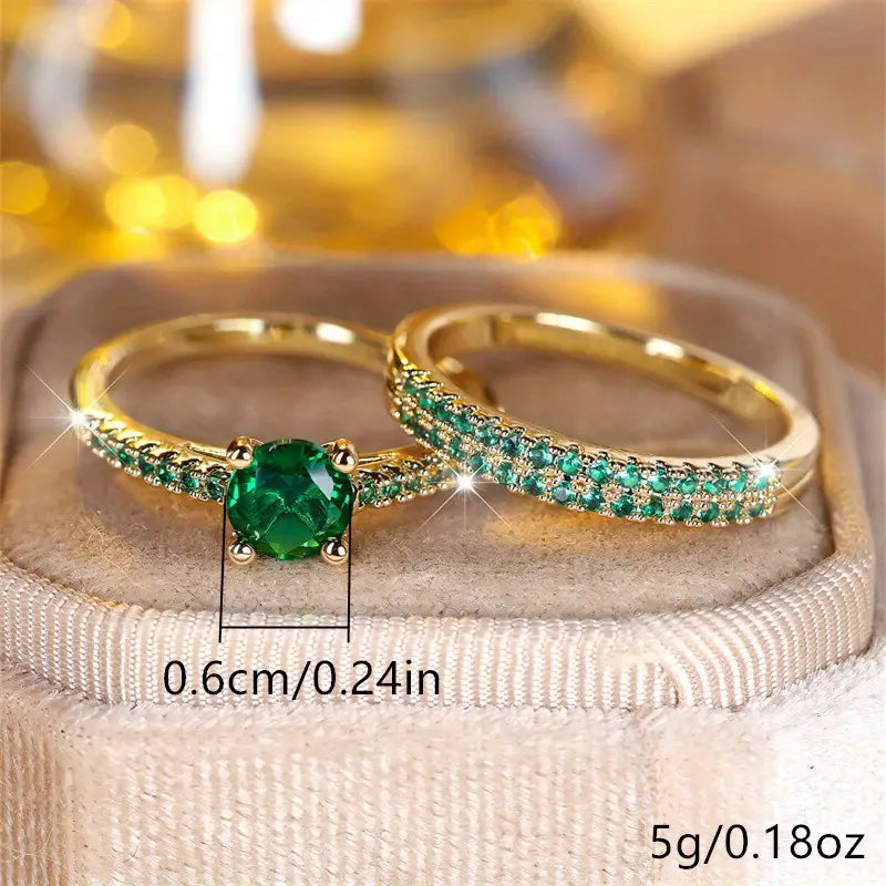 Smaragd Duo Ring Gold Set