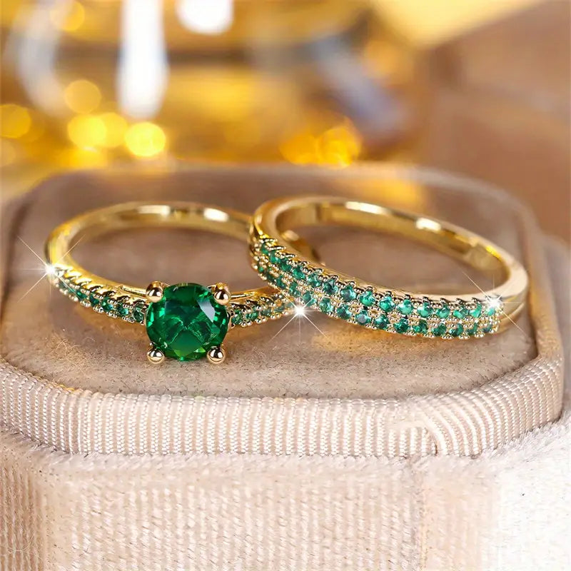 Smaragd Duo Ring Gold Set
