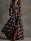 Herbst Maxikleid Damen mit Karomuster