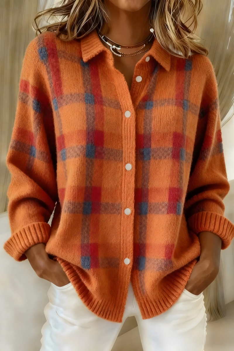 Theresa | Damen Strickjacke mit Karomuster