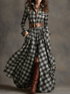 Herbst Maxikleid Damen mit Karomuster