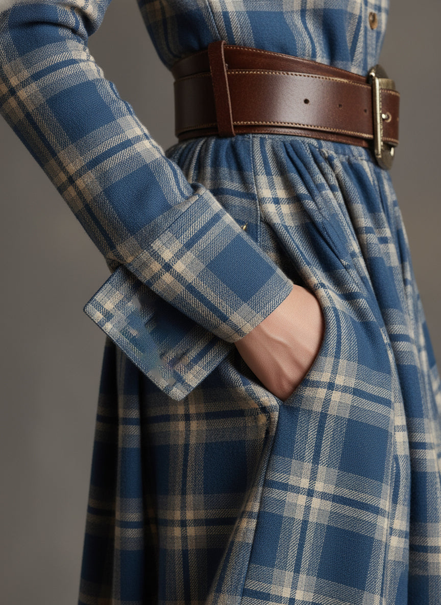 Herbst Maxikleid Damen mit Karomuster