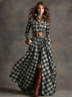 Herbst Maxikleid Damen mit Karomuster