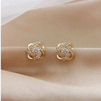 Goldene Spiral Blumen Kristall Stecker Ohrringe