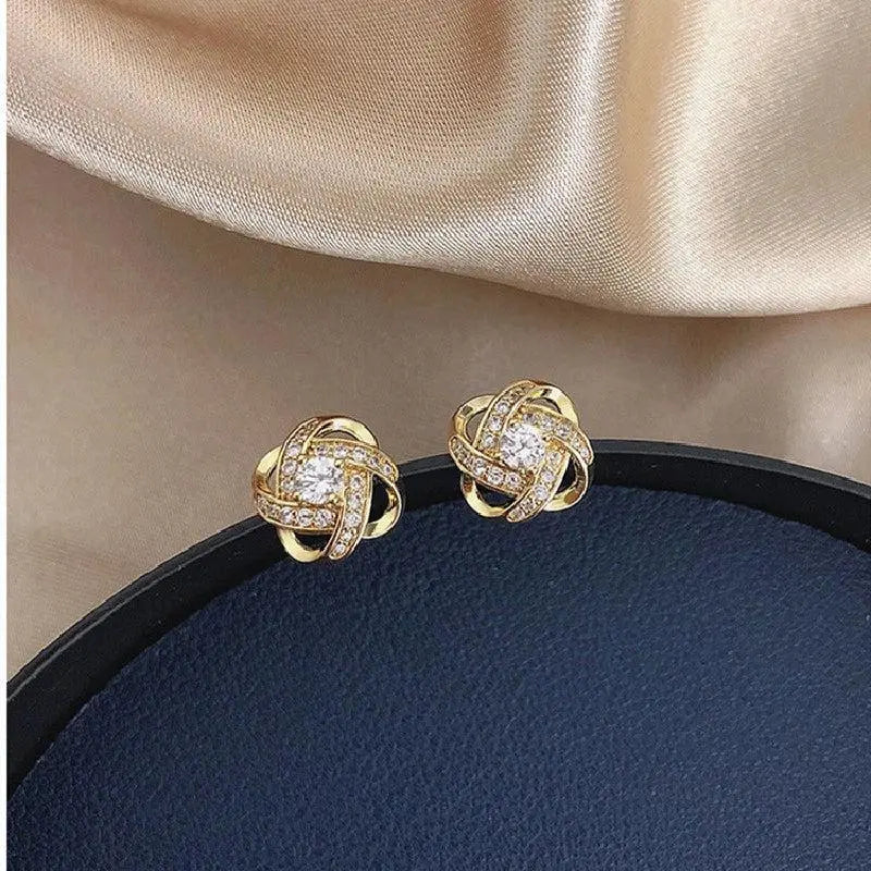 Goldene Spiral Blumen Kristall Stecker Ohrringe
