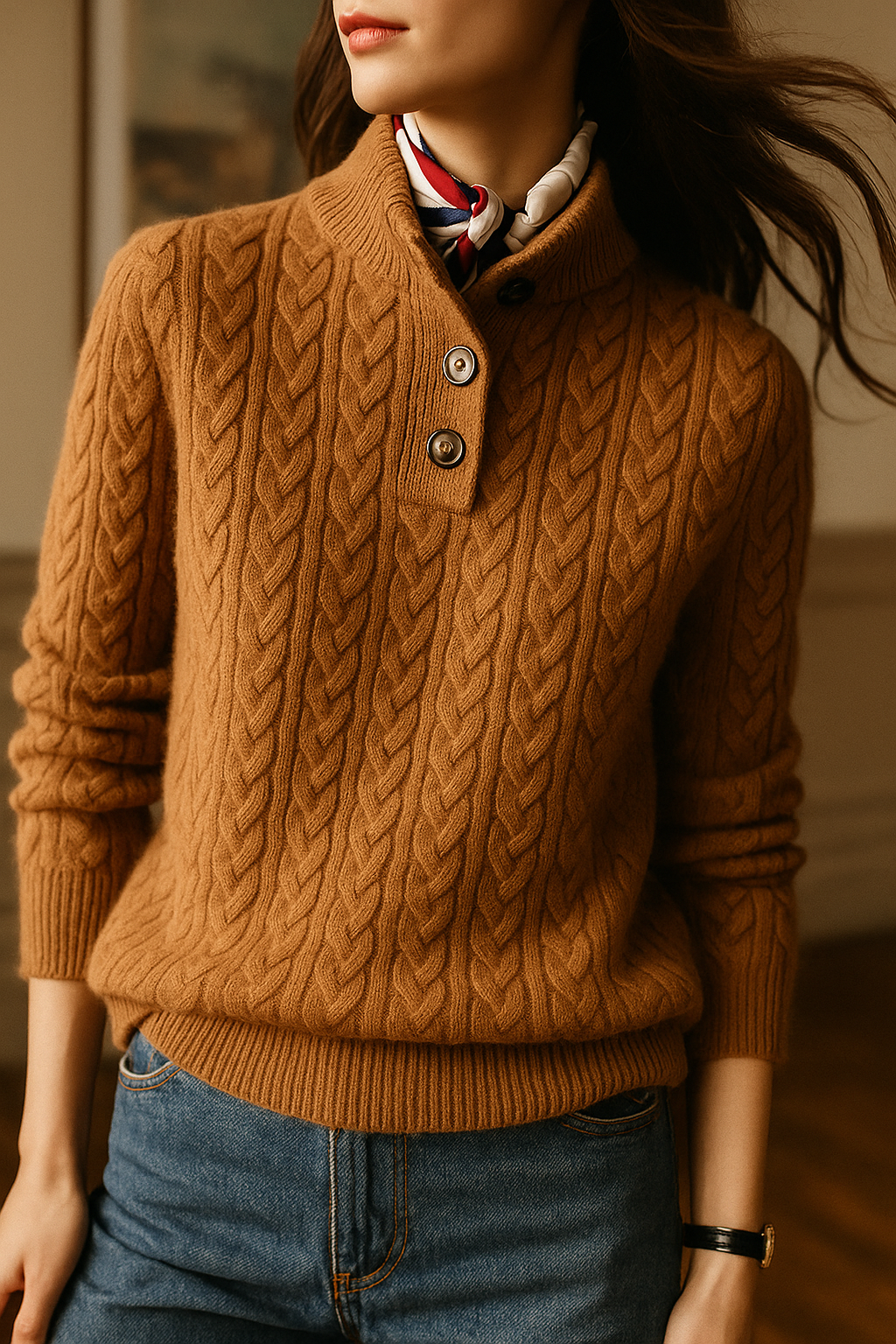 Strickpullover Damen mit Knopfleiste