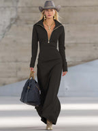 Herbst Maxikleid Damen mit Frontreißverschluss
