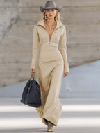 Herbst Maxikleid Damen mit Frontreißverschluss