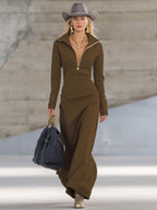 Herbst Maxikleid Damen mit Frontreißverschluss