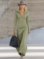 Herbst Maxikleid Damen mit Frontreißverschluss