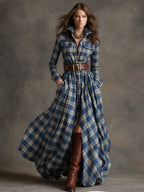 Herbst Maxikleid Damen mit Karomuster