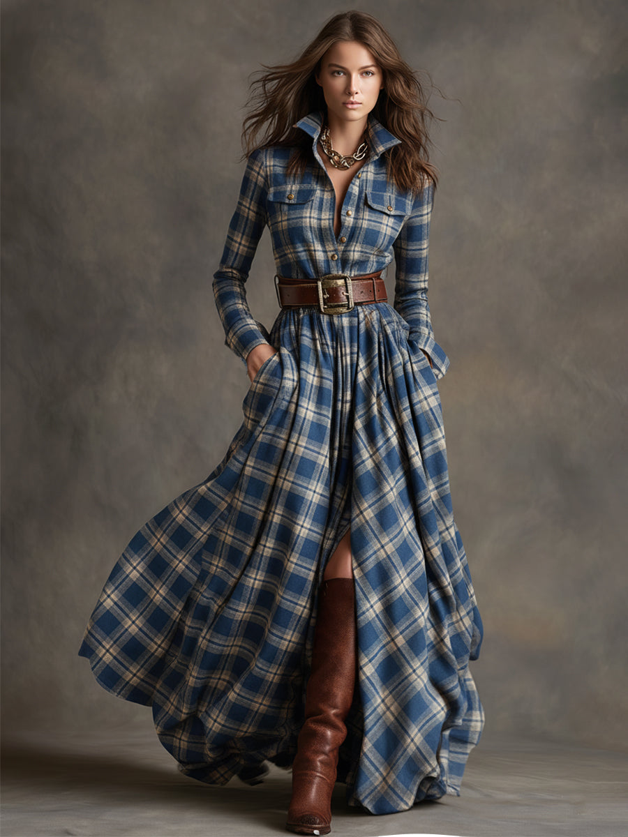 Herbst Maxikleid Damen mit Karomuster