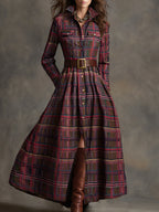 Herbst Maxikleid Damen mit Karomuster