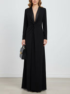 Herbst Maxikleid Damen mit tiefem V-Ausschnitt