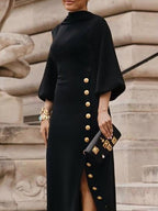 Herbst Maxikleid Damen mit Seitenschlitz