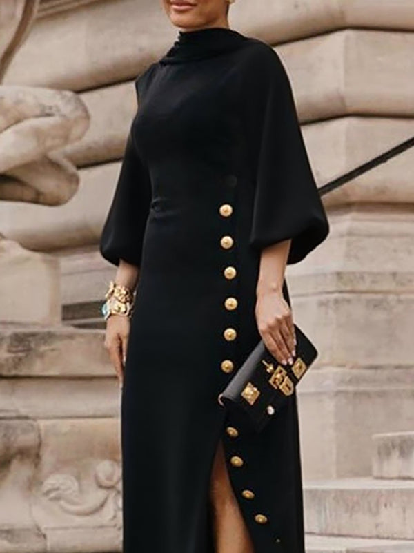 Herbst Maxikleid Damen mit Seitenschlitz