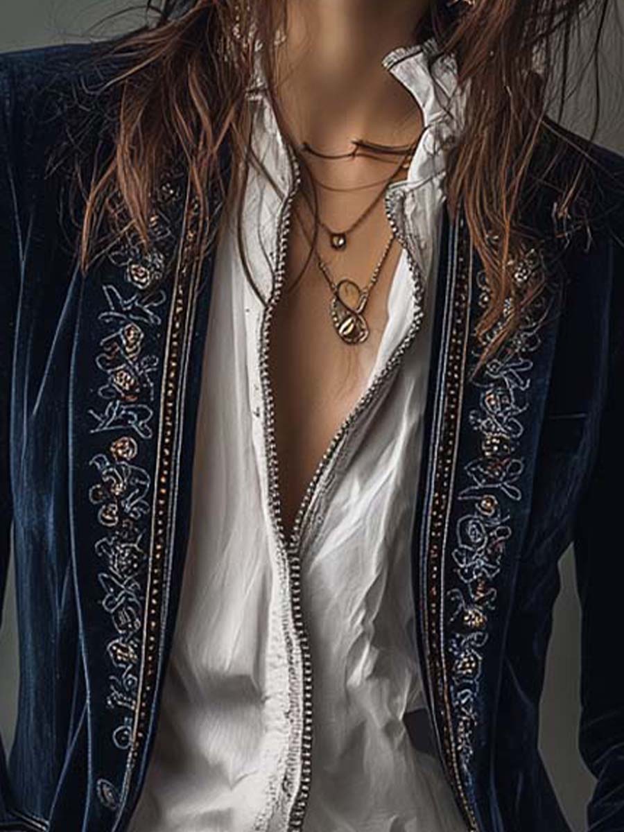 Samtjacke Damen mit Blumenstickerei