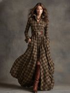 Herbst Maxikleid Damen mit Karomuster