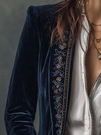 Samtjacke Damen mit Blumenstickerei