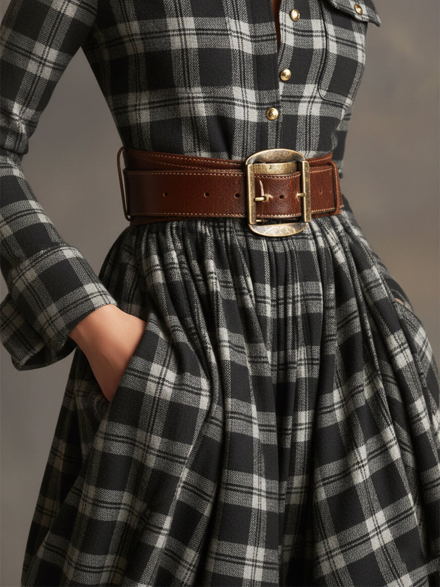 Herbst Maxikleid Damen mit Karomuster