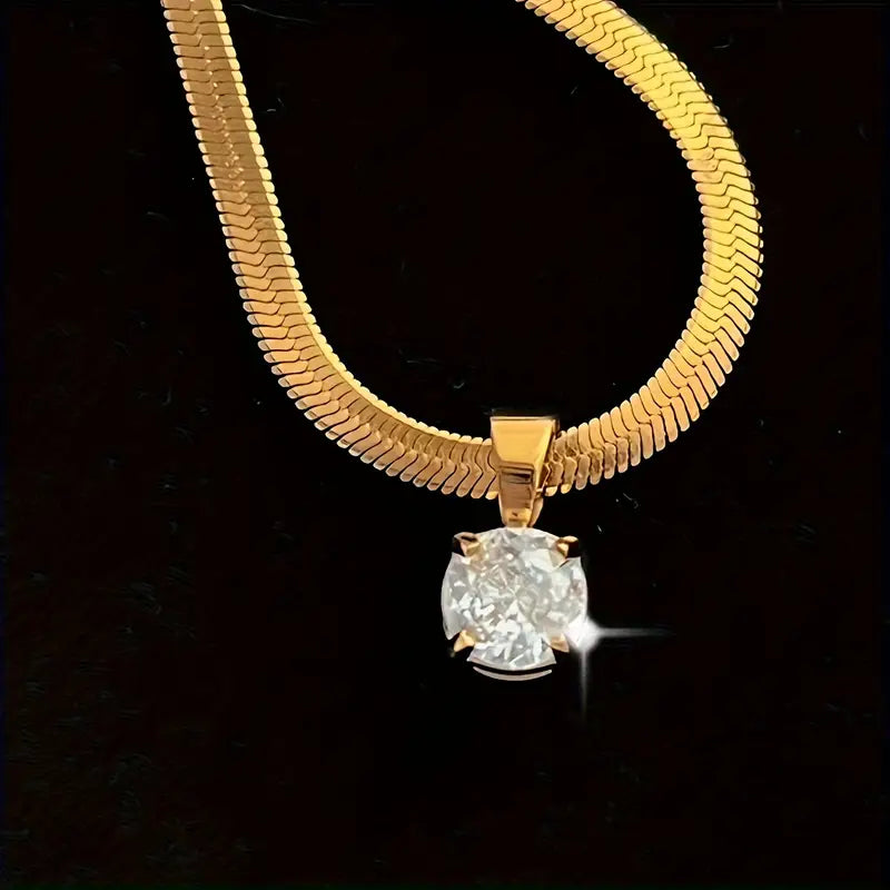 Elegante Goldene Strass Anhänger Halskette