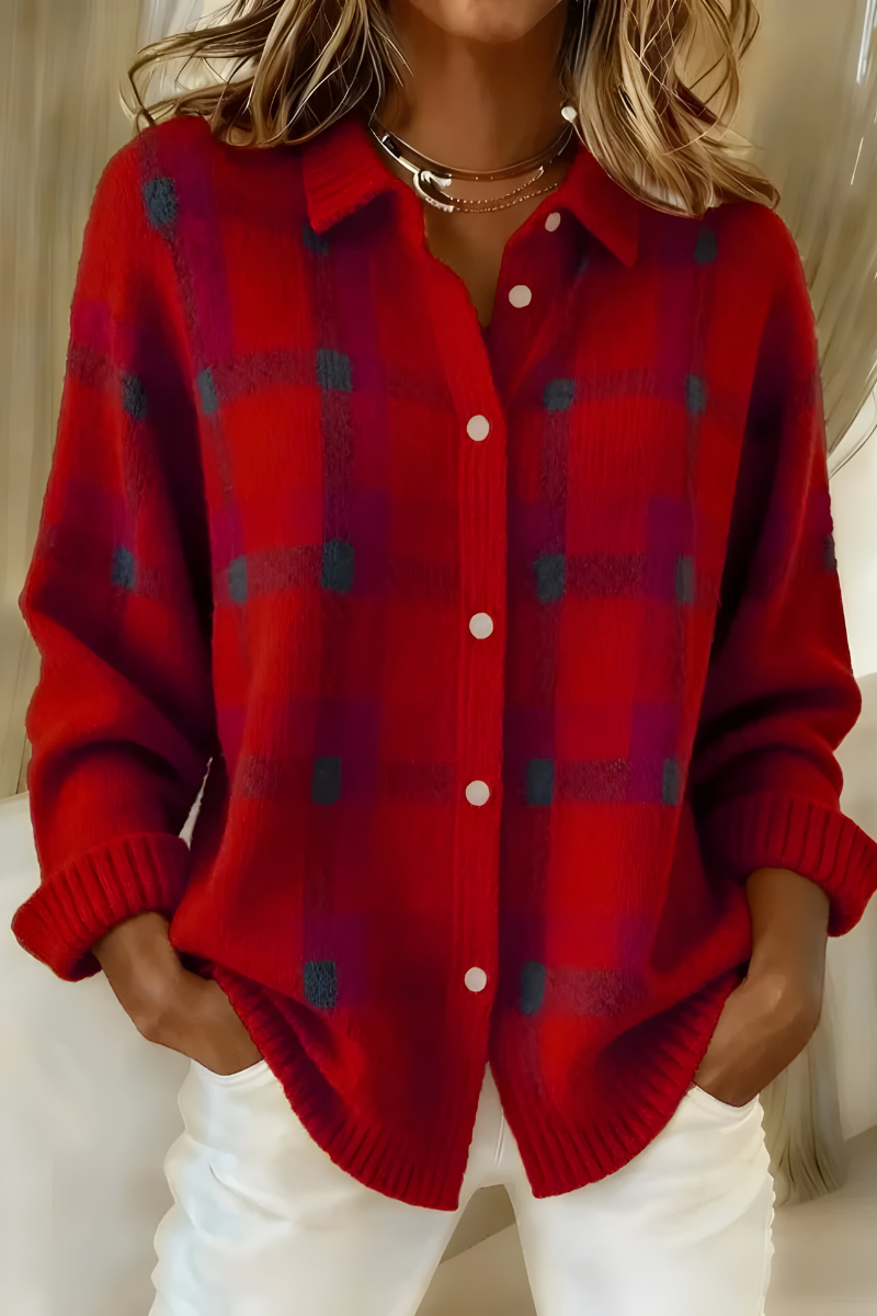Theresa | Damen Strickjacke mit Karomuster