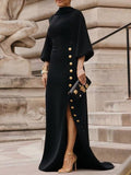 Herbst Maxikleid Damen mit Seitenschlitz