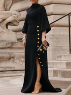 Herbst Maxikleid Damen mit Seitenschlitz