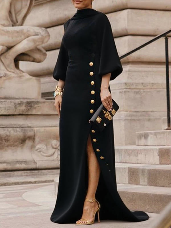 Herbst Maxikleid Damen mit Seitenschlitz