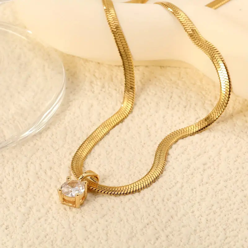 Elegante Goldene Strass Anhänger Halskette