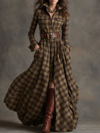 Herbst Maxikleid Damen mit Karomuster