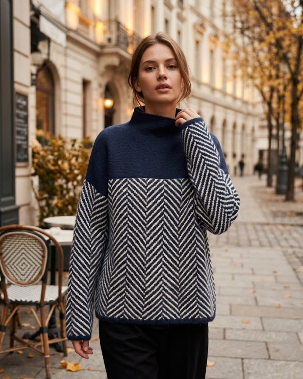 Lina | Rollkragenpullover Damen mit Chevron-Muster