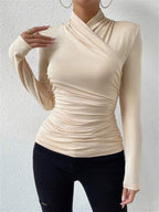 Weiches Langarmshirt Damen mit Wickelkragen