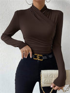 Weiches Langarmshirt Damen mit Wickelkragen