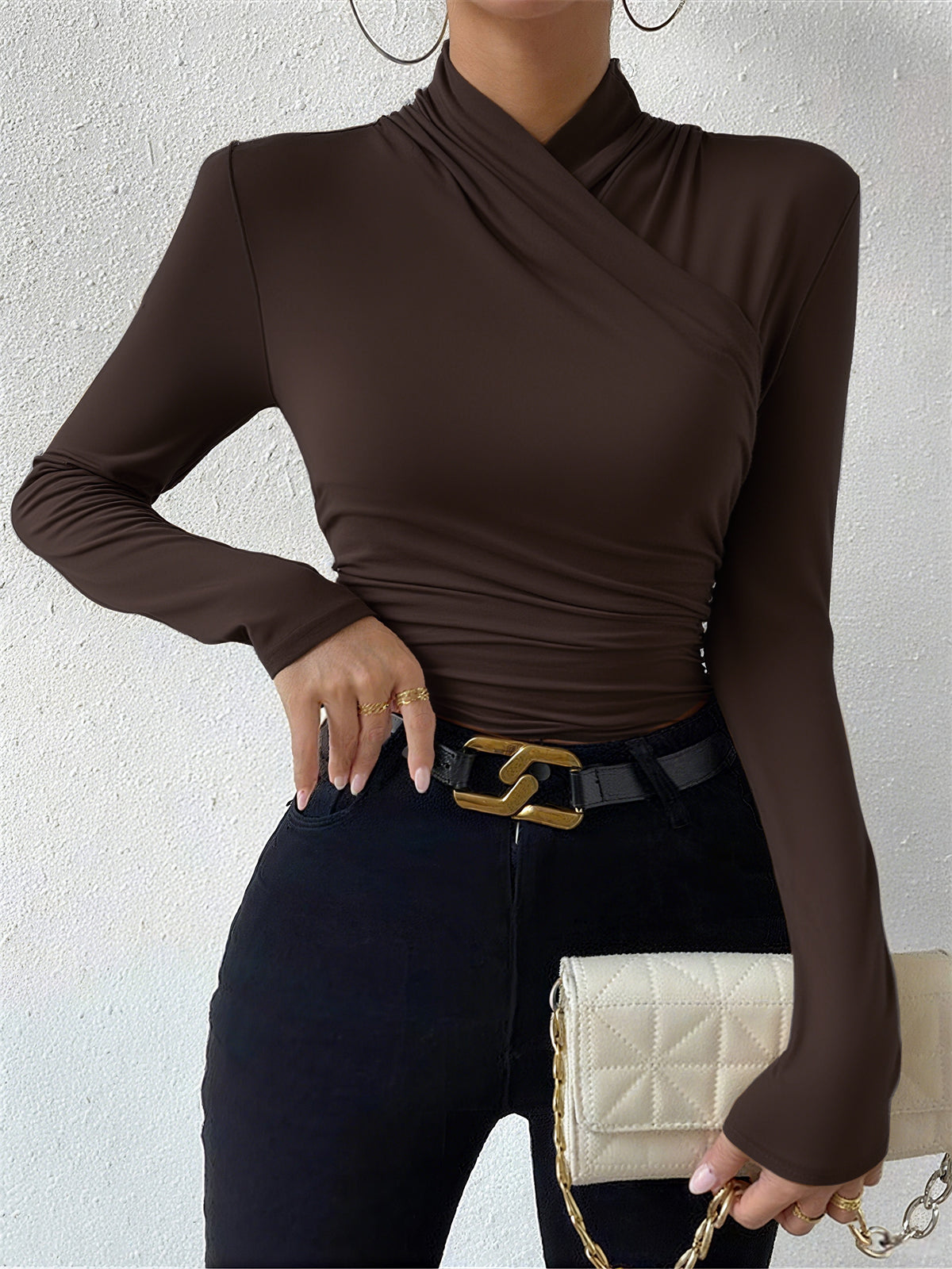 Weiches Langarmshirt Damen mit Wickelkragen