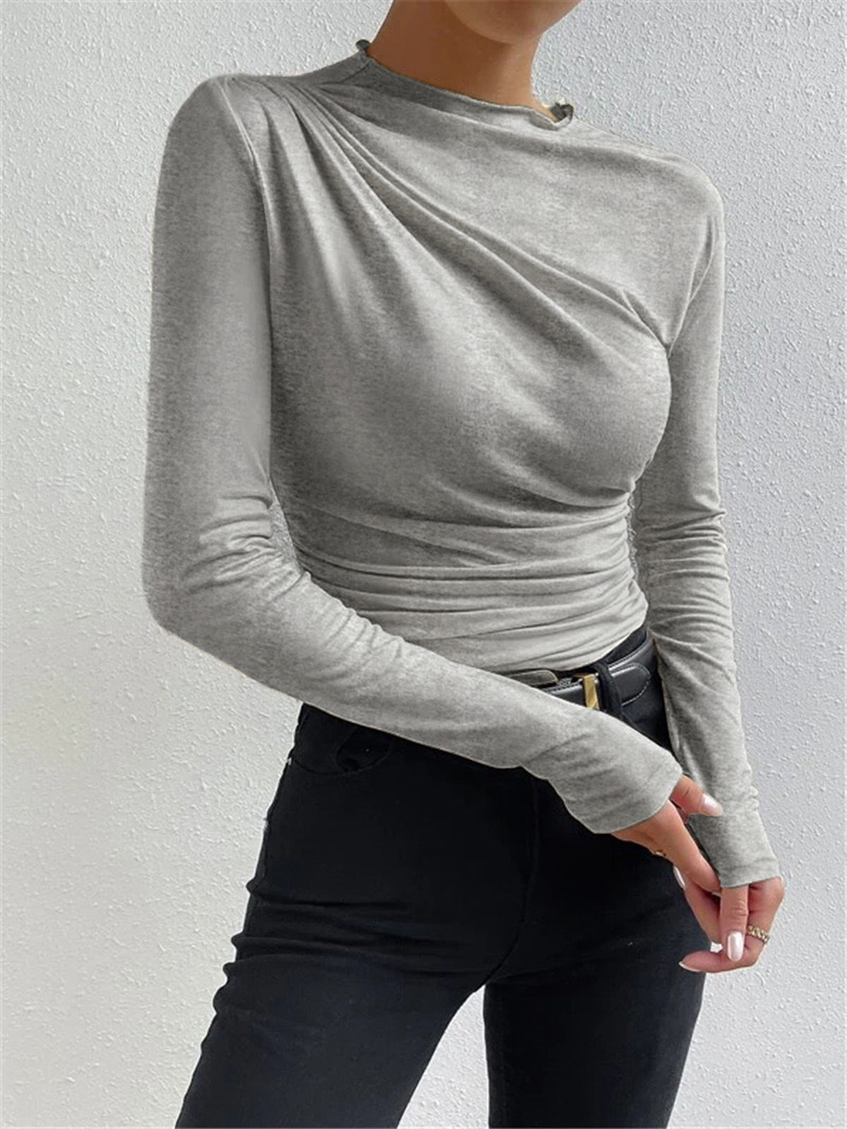 Weiches Langarmshirt Damen mit Stehkragen