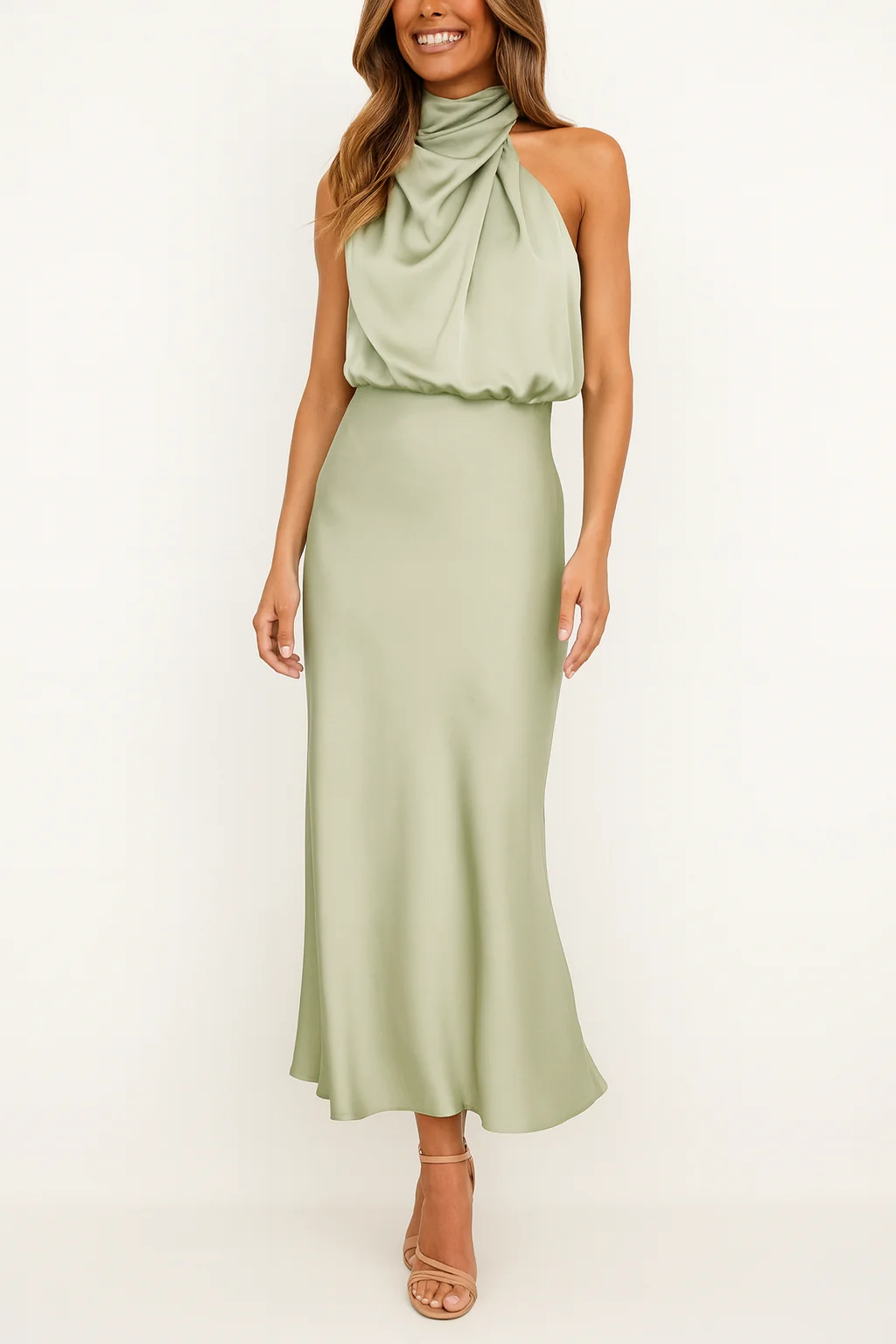 Benthe – Satin-Midikleid mit One-Shoulder-Ausschnitt