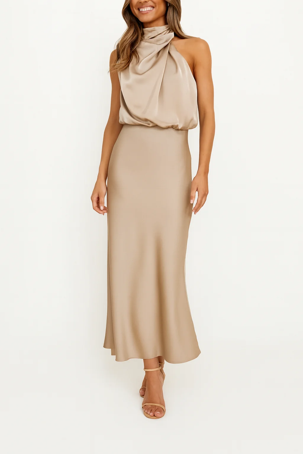 Benthe – Satin-Midikleid mit One-Shoulder-Ausschnitt