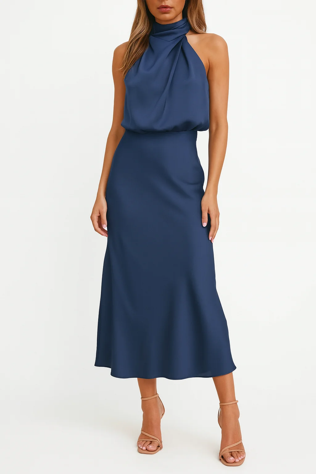 Benthe – Satin-Midikleid mit One-Shoulder-Ausschnitt