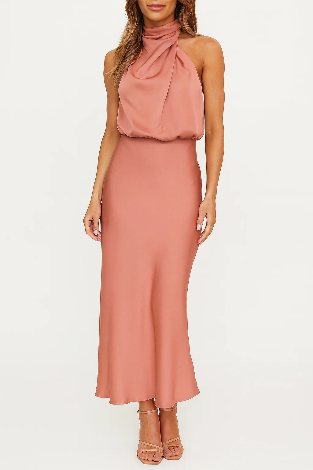 Benthe – Satin-Midikleid mit One-Shoulder-Ausschnitt