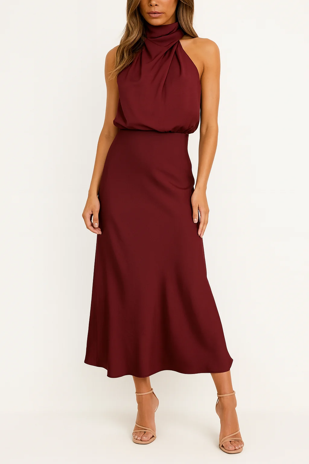 Benthe – Satin-Midikleid mit One-Shoulder-Ausschnitt