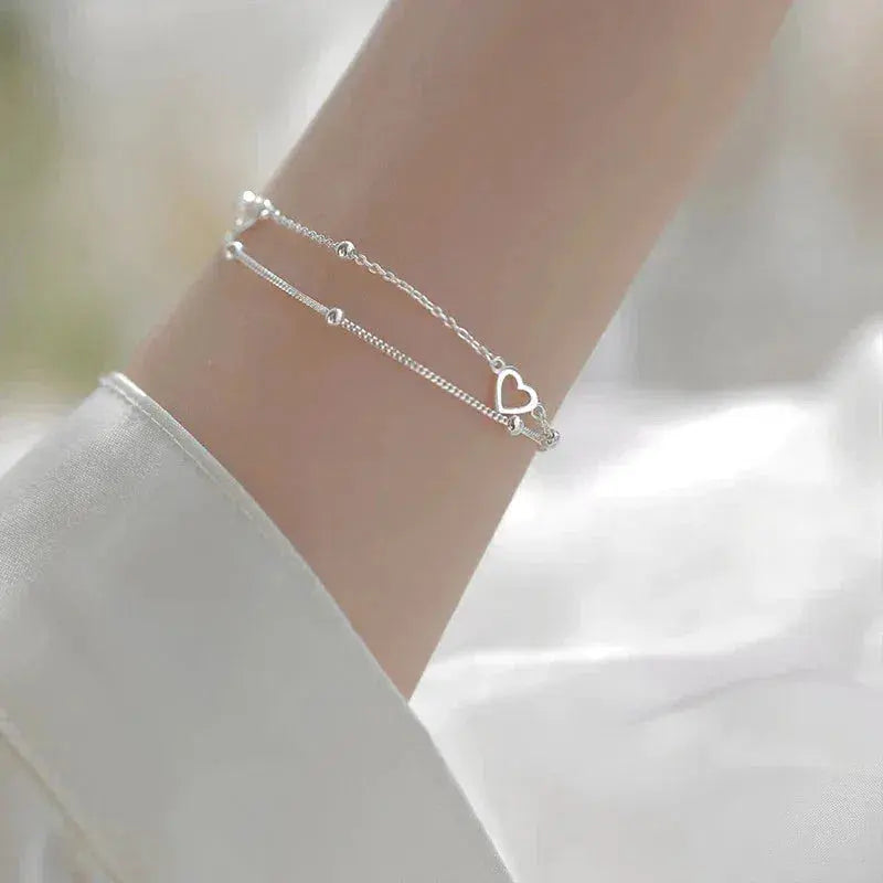 Silberarmband mit Herz und Individuell Anpassbarer Passform